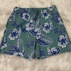 BRAND NEW Boys 18/20 Sage Green and Blue Hibiscus print Bathing Suit